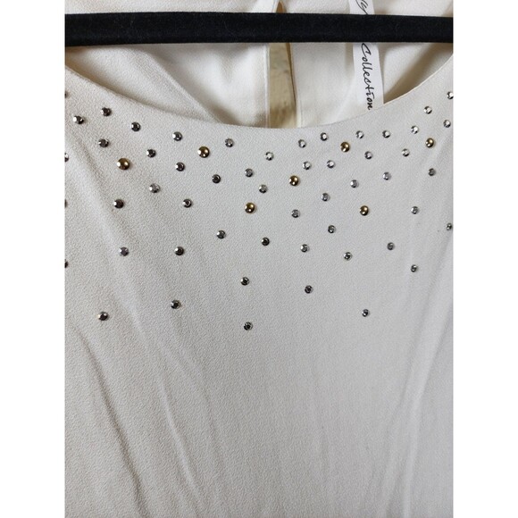 NY Collection XL White Rhinestone Studded Blouse Flutter Sleeve Career Party - Picture 2 of 8